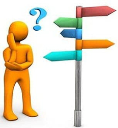 Indicazioni di percorso su webo, simboli di scelta e decisione.