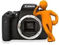 Canon DSLR con obiettivo intercambiabile e design elegante.